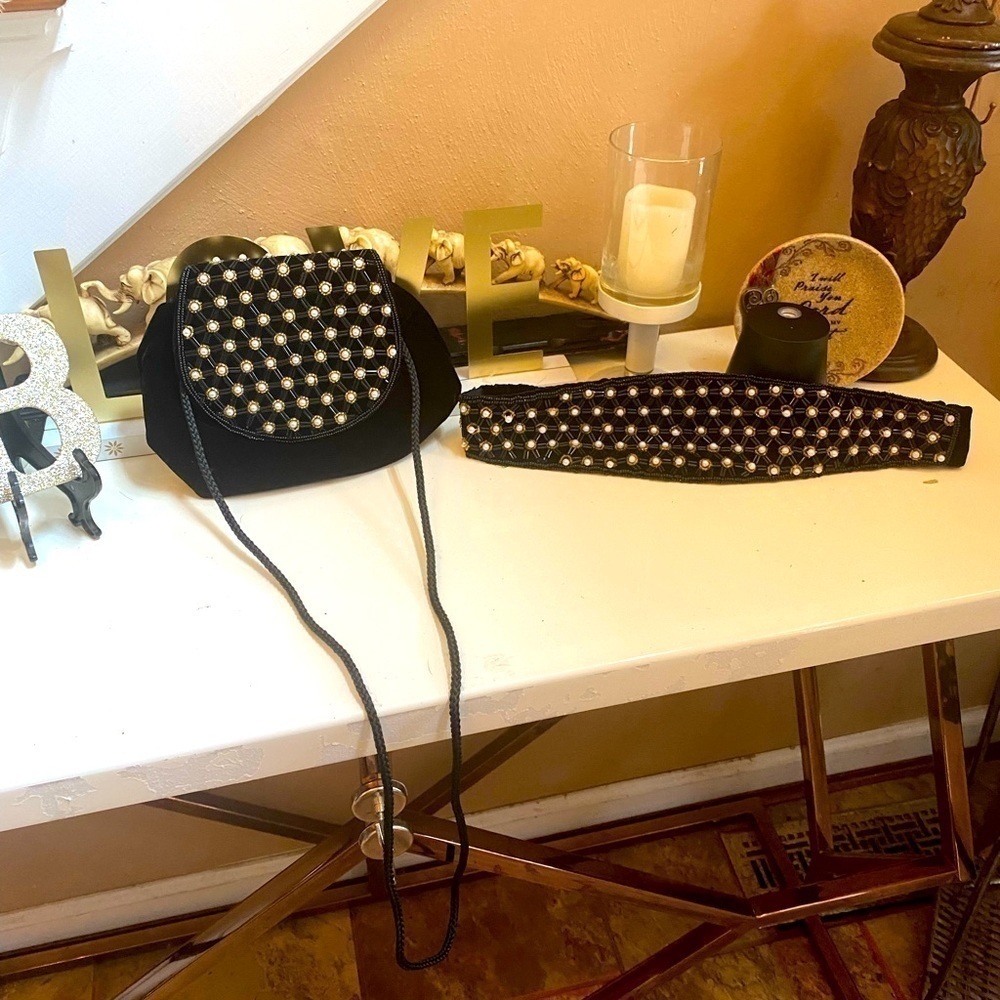 Vintage BUNDLE DEAL VELVET HAND BAG WITH MATCHING BELT